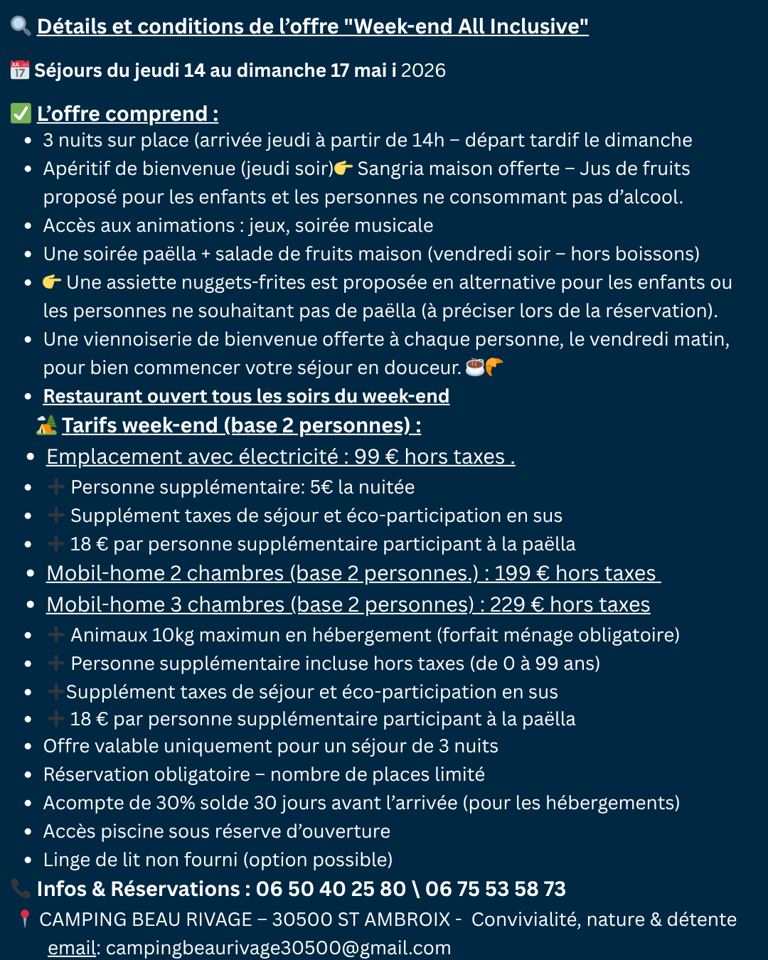🎉 Week-ends animés au Camping Beau Rivage les 8 et 29 mai 🎉 (1)