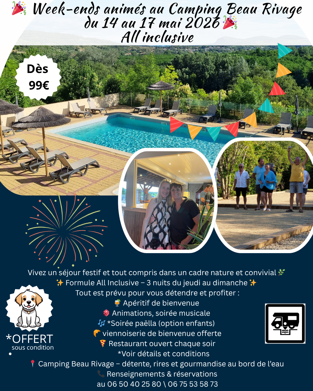 🎉 Week-ends animés au Camping Beau Rivage les 8 et 29 mai 🎉